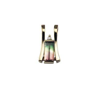 14K Yellow Gold Tourmaline and Diamond Pendant JAGi Certified #22683